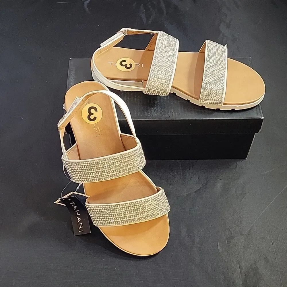 BRAND NEW TAHARI DOUBLE STRAP GLITTER EMBROIDERY VELCRO STRAP GIRL CLOSURE SHOE
